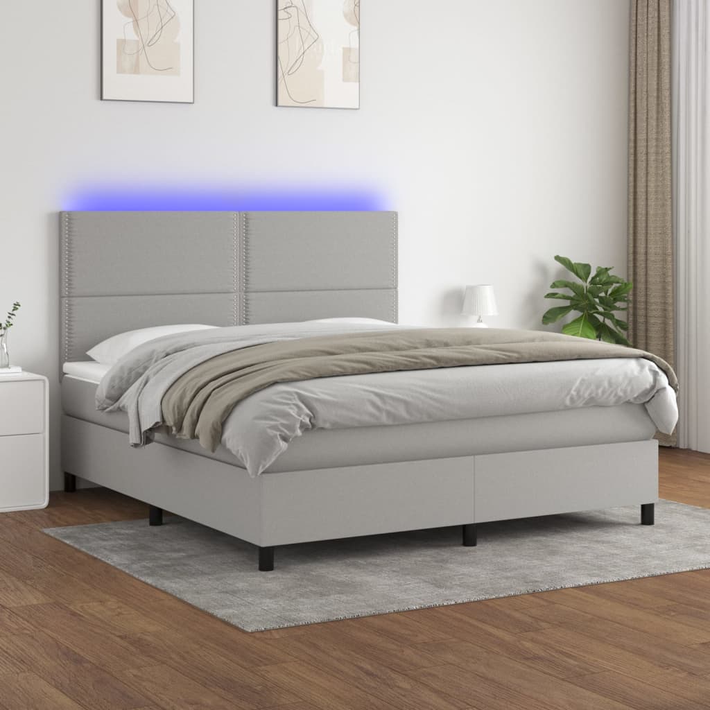 vidaXL Posteľ boxsping s matracom a LED bledosivá 160x200 cm látka