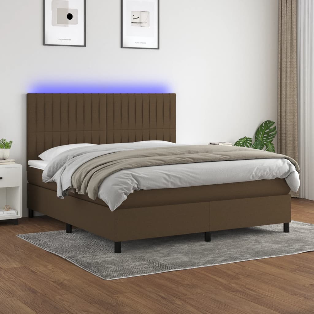 vidaXL Posteľ boxsping s matracom a LED tmavohnedá 160x200 cm látka