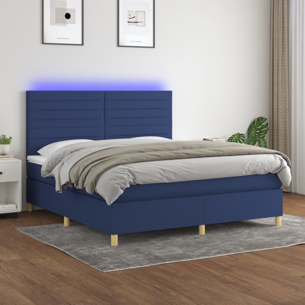 vidaXL Posteľ boxsping s matracom a LED modrá 160x200 cm látka