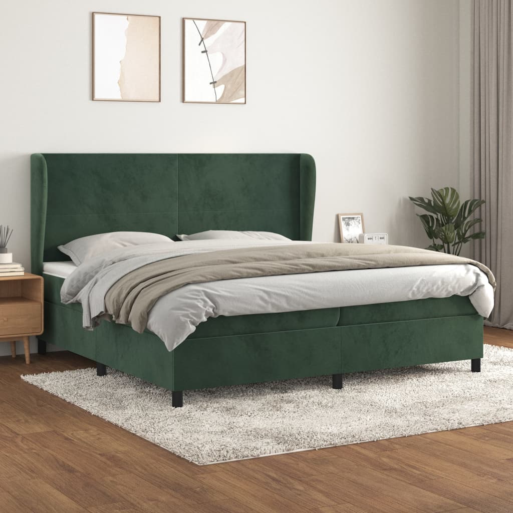 vidaXL Posteľný rám boxsping s matracom tmavozelený 200x200 cm zamat