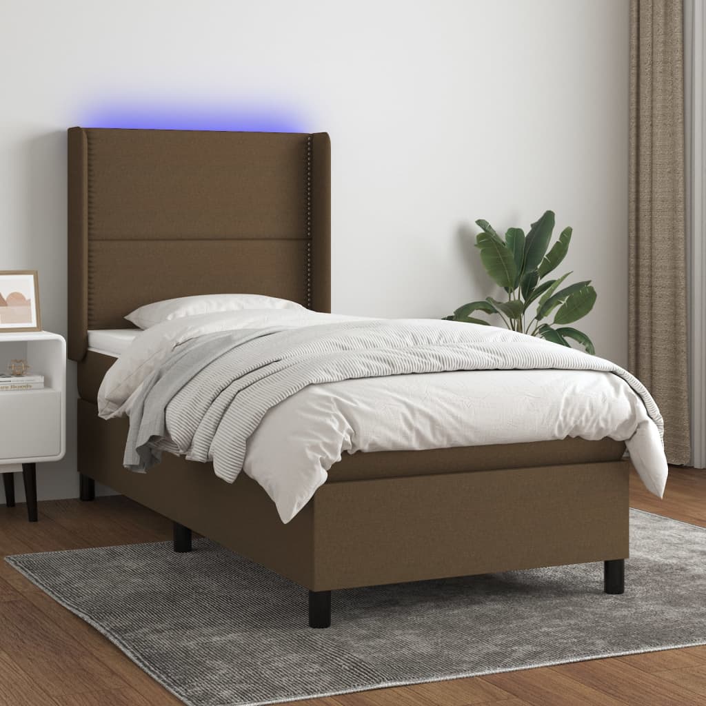 vidaXL Posteľ boxsping s matracom a LED tmavohnedá 80x200 cm látka