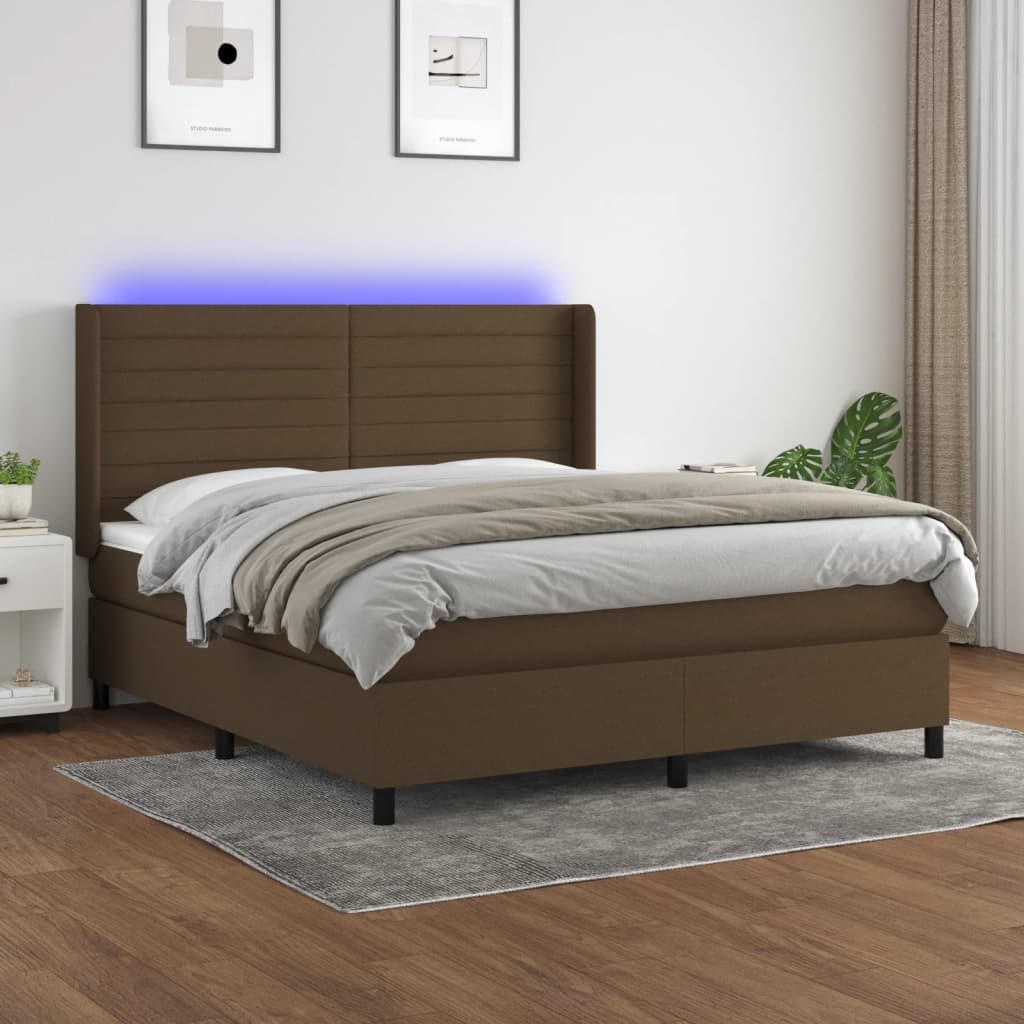 vidaXL Posteľ boxsping s matracom a LED tmavohnedá 160x200 cm látka
