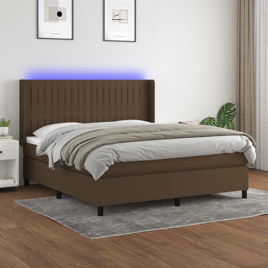 vidaXL Posteľ boxsping s matracom a LED tmavohnedá 160x200 cm látka