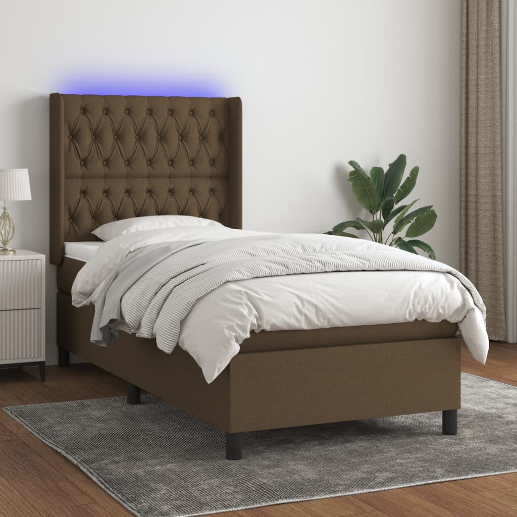 vidaXL Posteľ boxsping s matracom a LED tmavohnedá 80x200 cm látka
