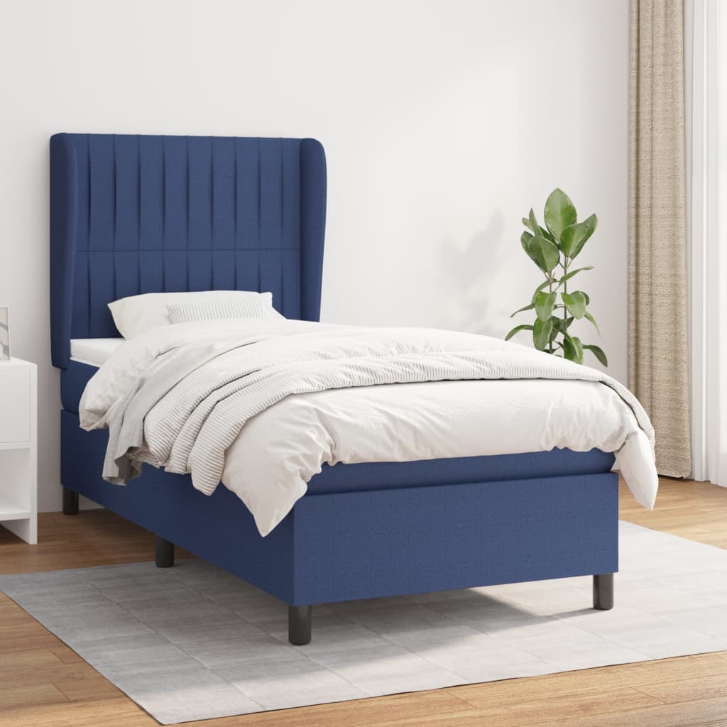 vidaXL Posteľný rám boxsping s matracom modrý 80x200 cm látka