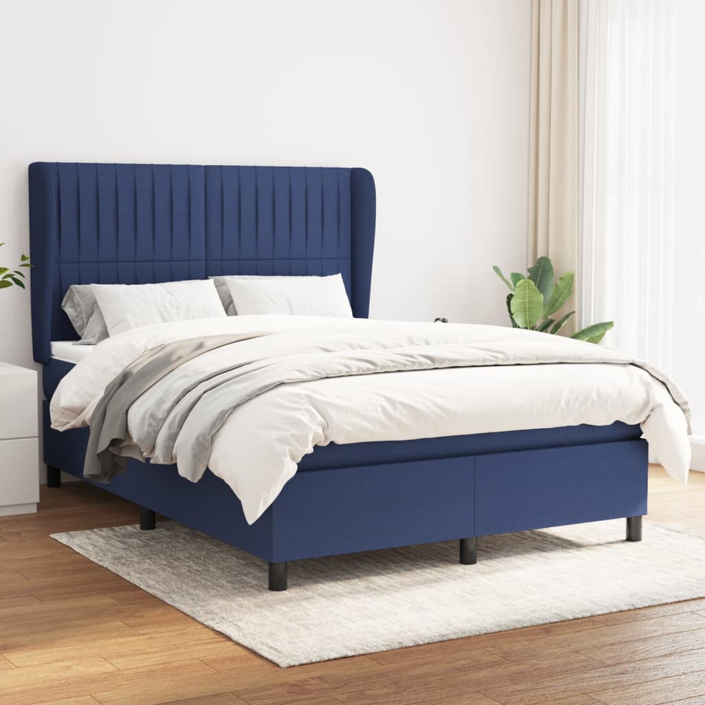 vidaXL Posteľný rám boxspring s matracom modrý 140x200 cm látka