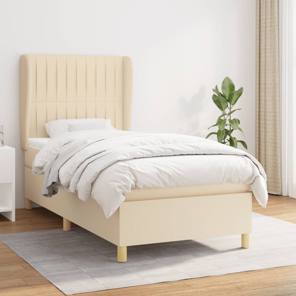 vidaXL Posteľný rám boxsping s matracom krémový 80x200 cm látka