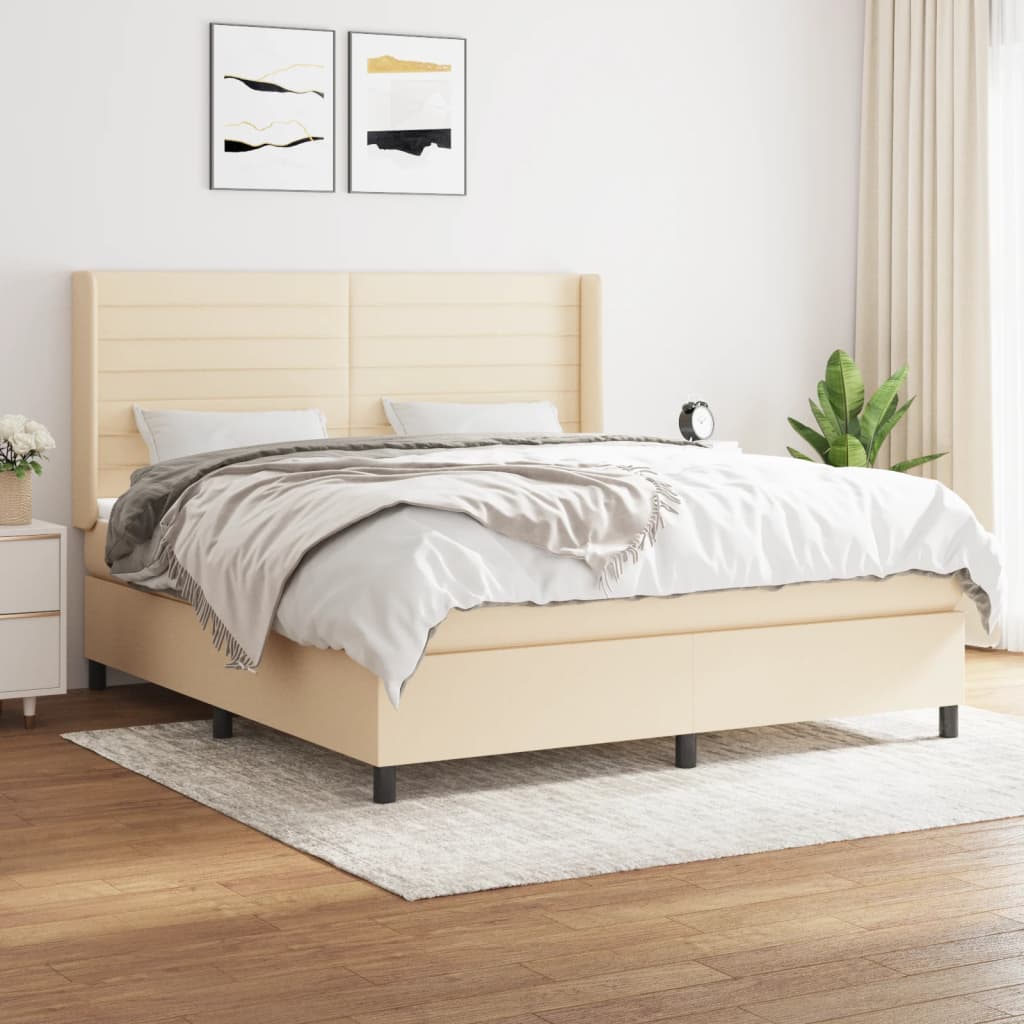 vidaXL Posteľný rám boxspring s matracom krémový 160x200 cm látka