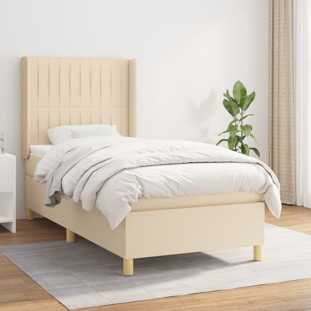 vidaXL Posteľný rám boxsping s matracom krémový 80x200 cm látka