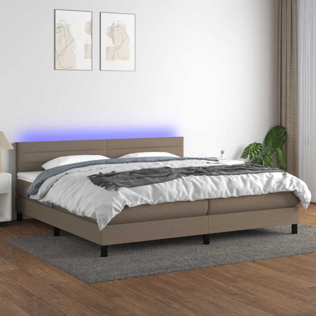 vidaXL Posteľ boxsping s matracom a LED sivohnedá 200x200 cm látka
