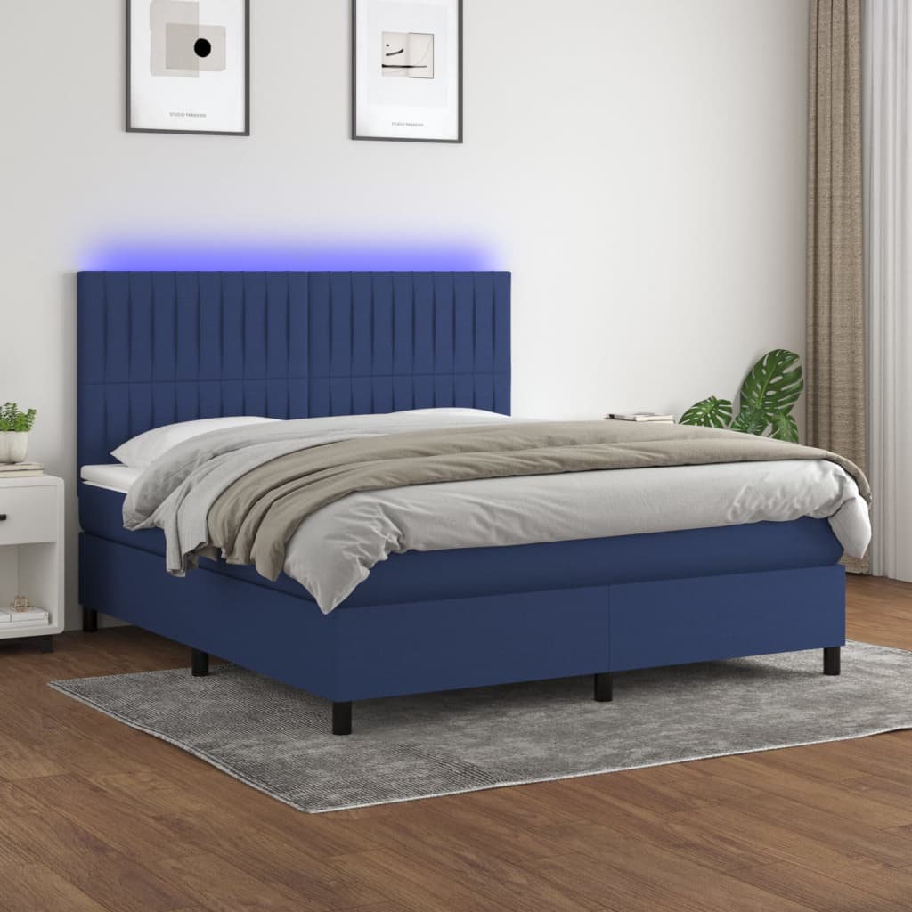 vidaXL Posteľ boxsping s matracom a LED modrá 160x200 cm látka