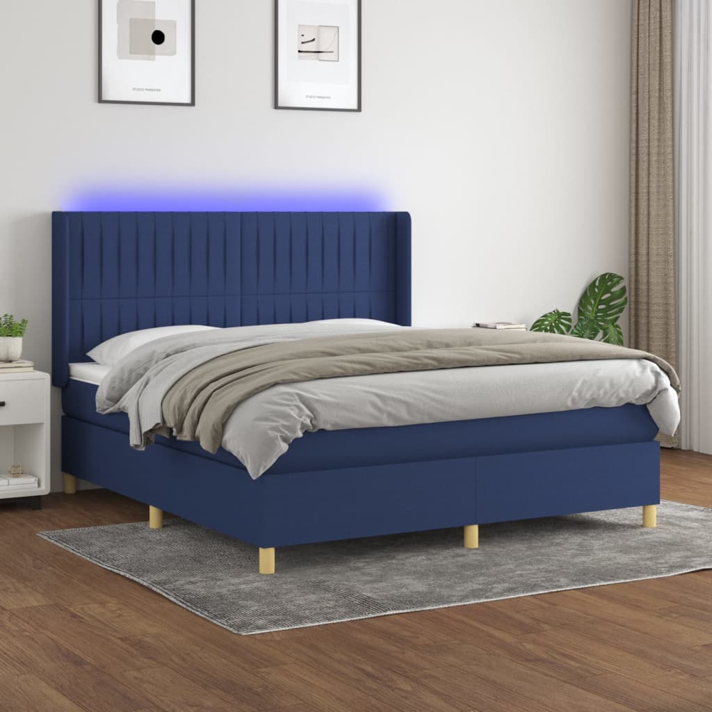 vidaXL Posteľ boxsping s matracom a LED modrá 160x200 cm látka