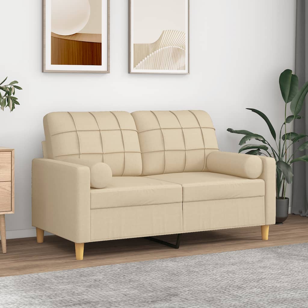 vidaXL 2-miestna pohovka s vankúšikmi krémová 120 cm látka