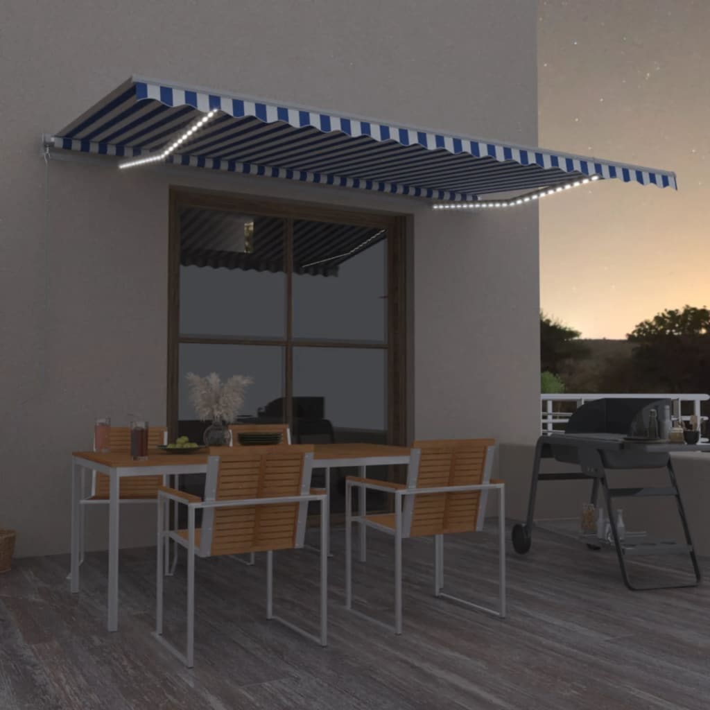 vidaXL Ručne zaťahovacia markíza s LED 500x350 cm modrá a biela