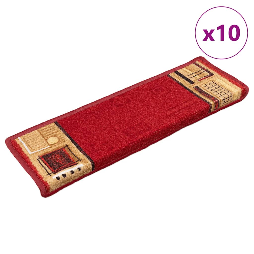 vidaXL Nášľapy na schody samolepiace 10 ks 65x21x4 cm červené