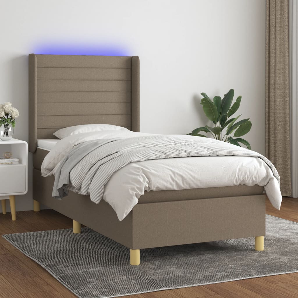 vidaXL Posteľ boxsping s matracom a LED sivohnedá 80x200 cm látka