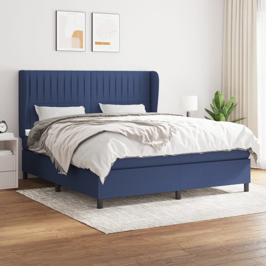 vidaXL Posteľný rám boxspring s matracom modrý 160x200 cm látka