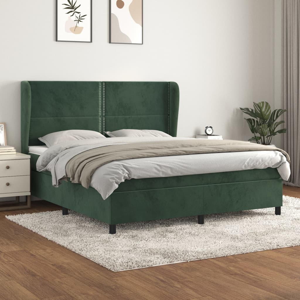 vidaXL Posteľný rám boxsping s matracom tmavozelený 160x200 cm zamat