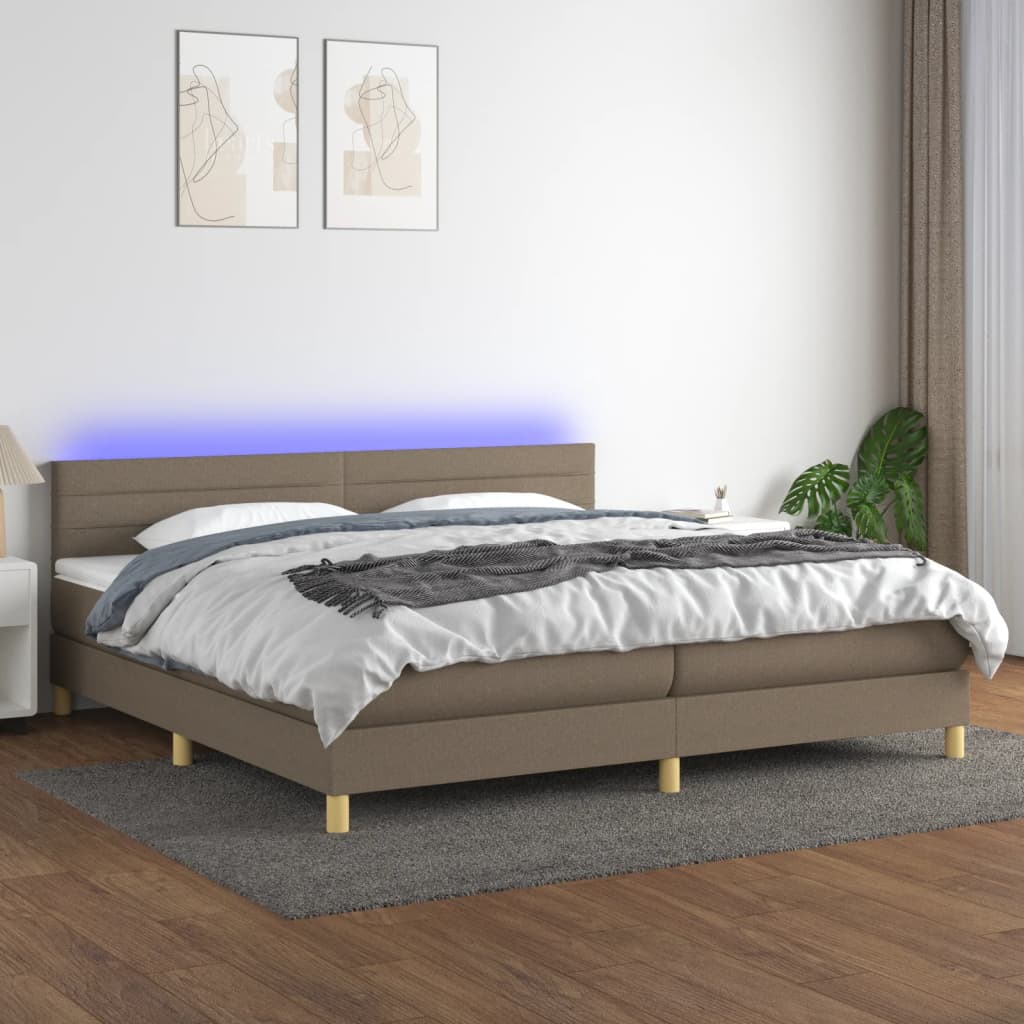 vidaXL Posteľ boxsping s matracom a LED sivohnedá 200x200 cm látka