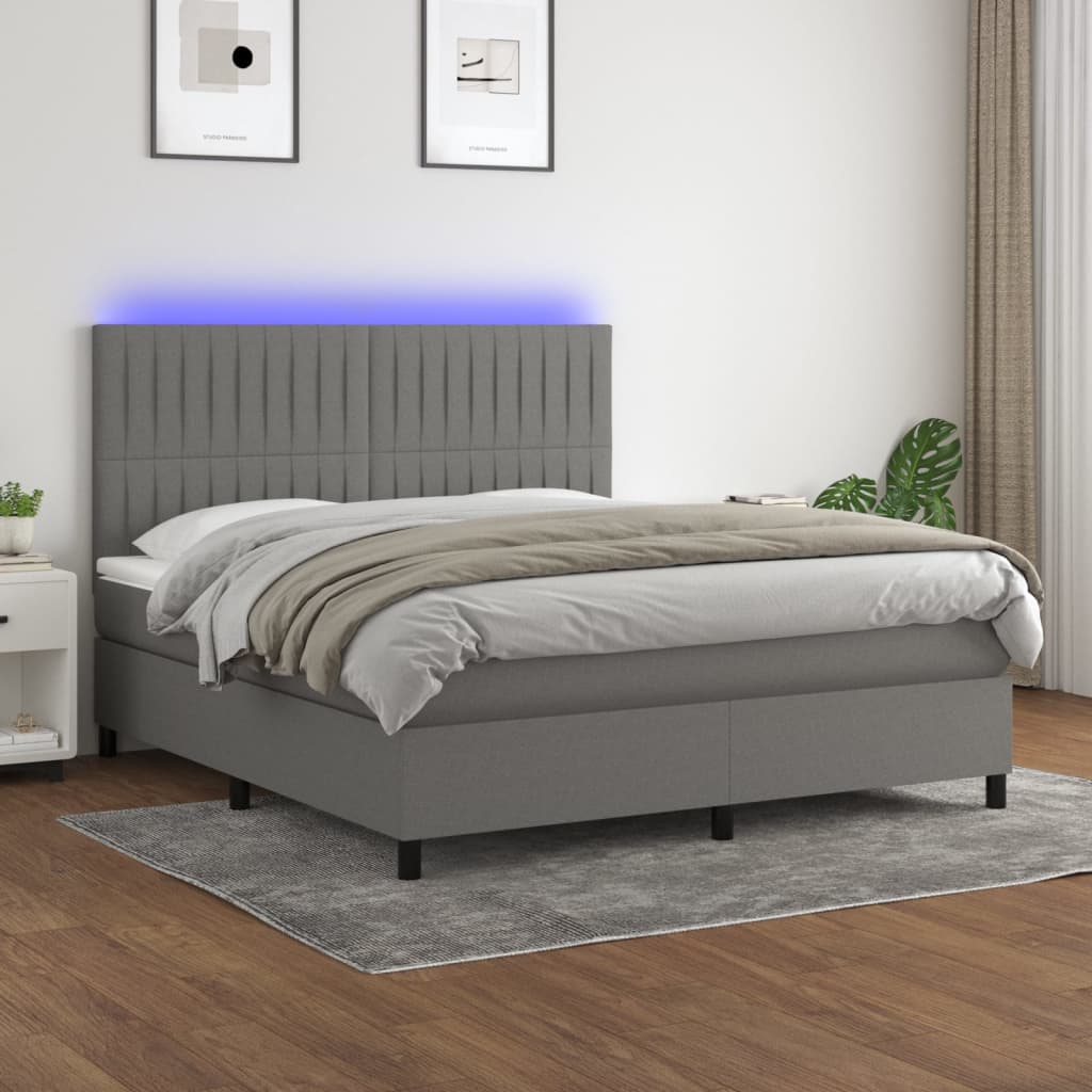 vidaXL Posteľ boxsping s matracom a LED tmavosivá 160x200 cm látka