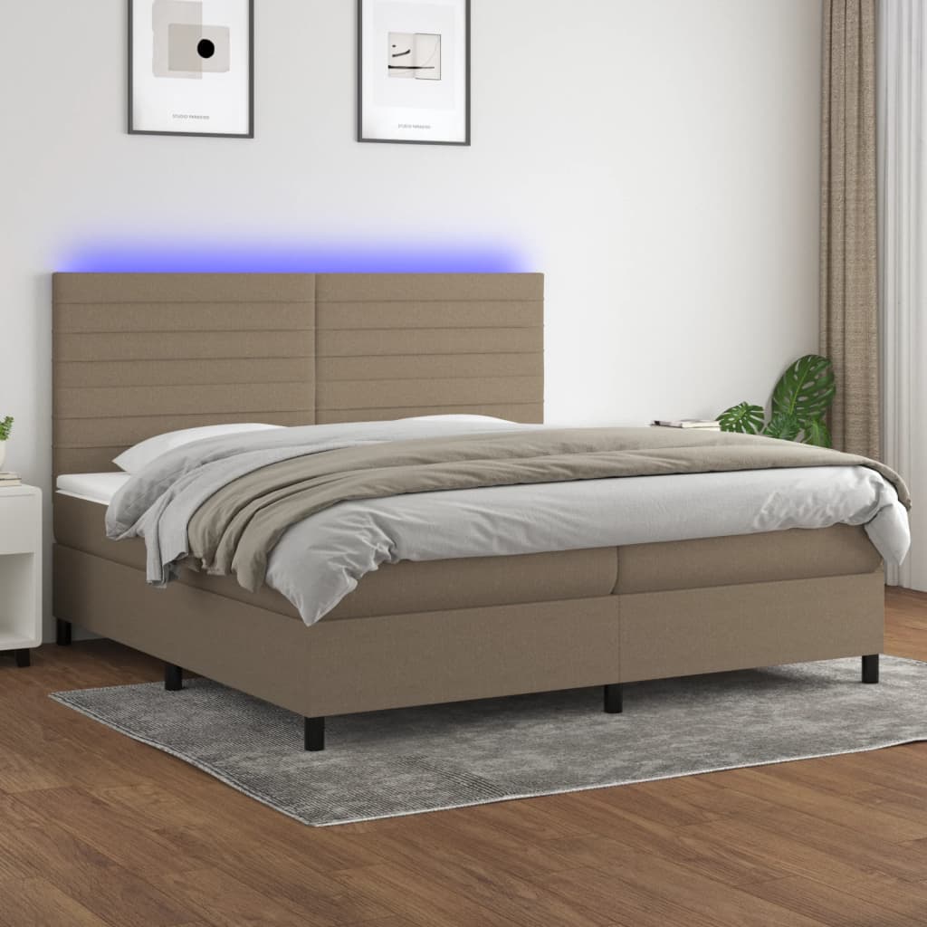 vidaXL Posteľ boxsping s matracom a LED sivohnedá 200x200 cm látka