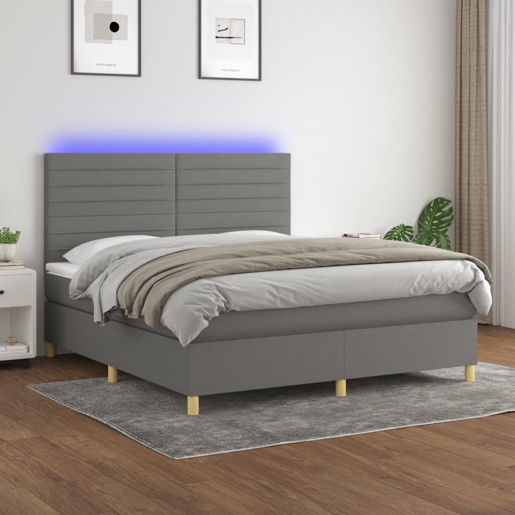 vidaXL Posteľ boxsping s matracom a LED tmavosivá 180x200 cm látka