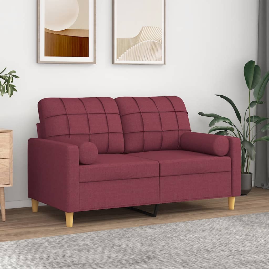 vidaXL 2-miestna pohovka s vankúšmi vínovočervená 120 cm látka