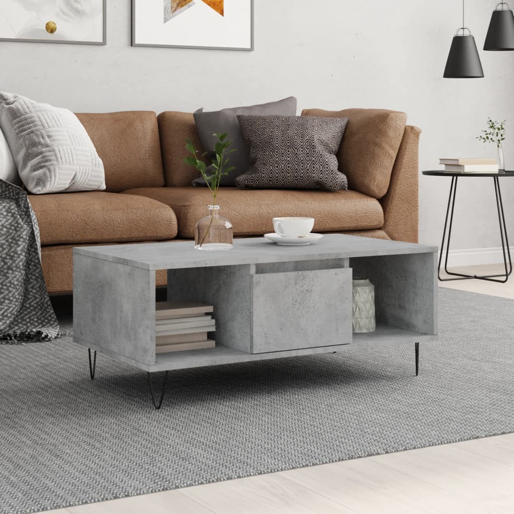 vidaXL Konferenčný stolík betónový sivý 90x50x36,5 cm spracované drevo