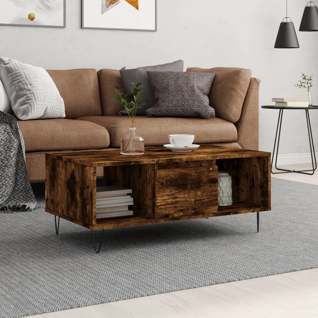 vidaXL Konferenčný stolík dymový dub 90x50x36,5 cm spracované drevo