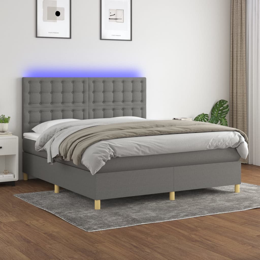 vidaXL Posteľ boxsping s matracom a LED tmavosivá 160x200 cm látka