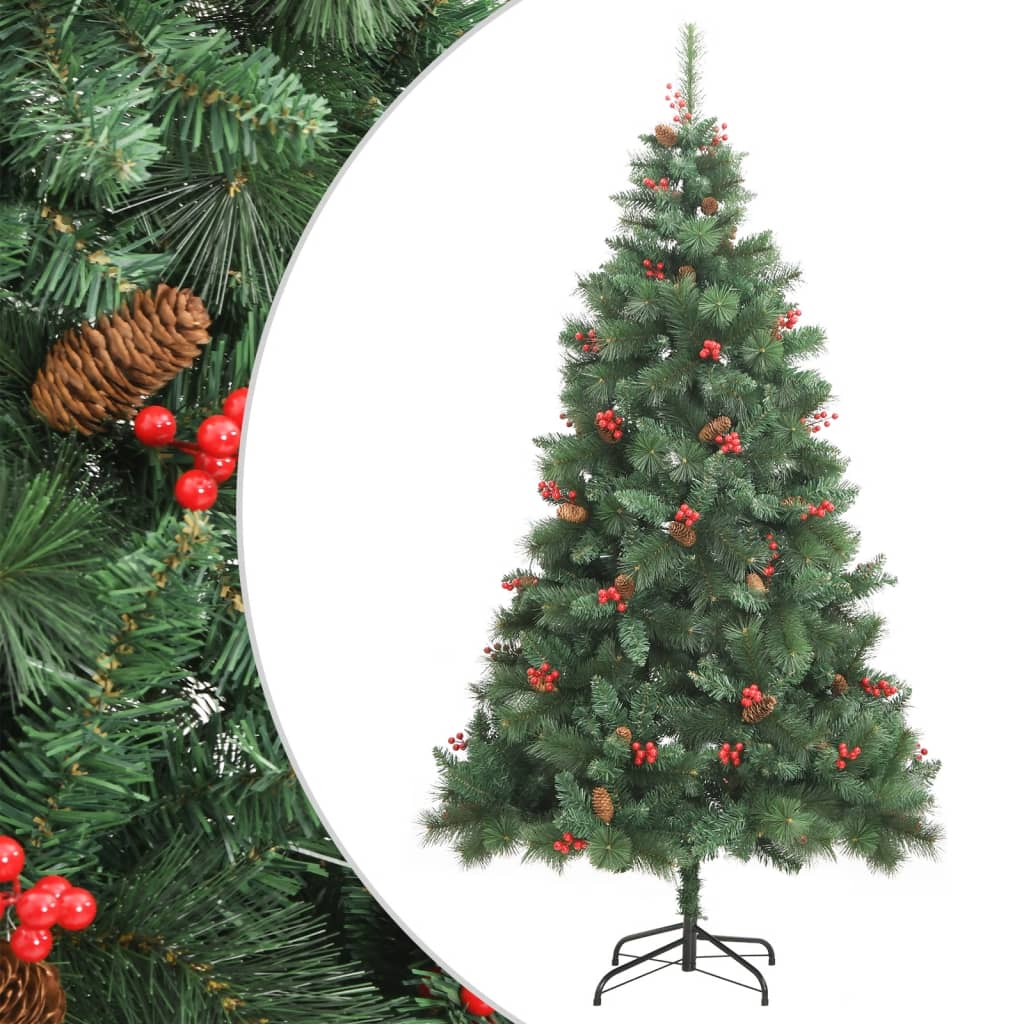 vidaXL Umelý výklopný vianočný stromček so šiškami a bobuľami 210 cm