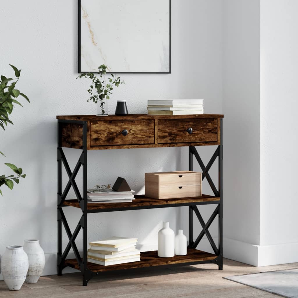 vidaXL Konzolový stolík dymový dub 75x28x75 cm kompozitné drevo