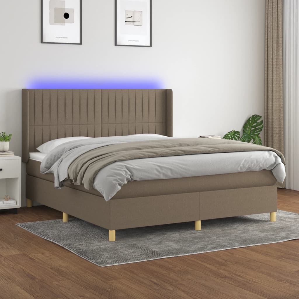 vidaXL Posteľ boxsping s matracom a LED sivohnedá 160x200 cm látka