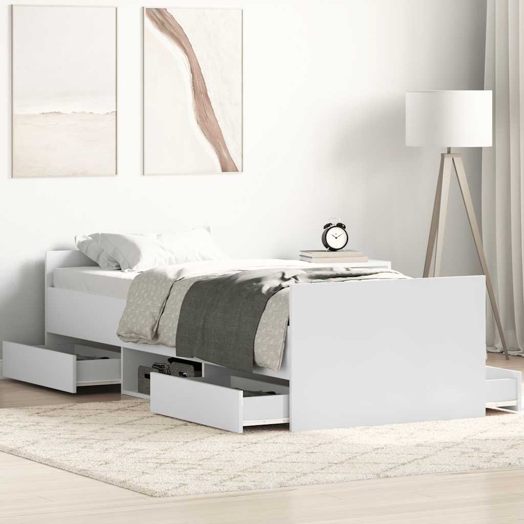 vidaXL Posteľný rám s predným a zadným čelom, biely 75x190 cm