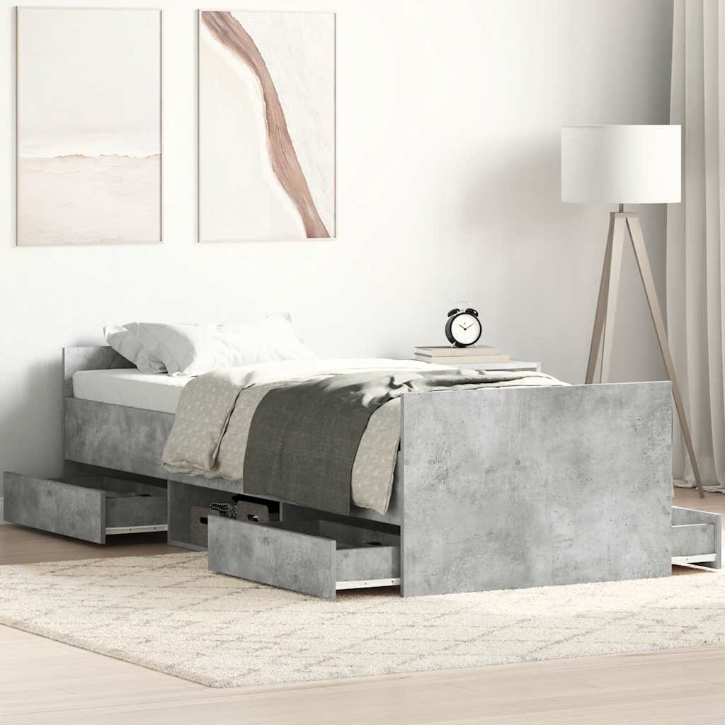 vidaXL Posteľný rám s predným a zadným čelom, betónovo sivý 75x190 cm