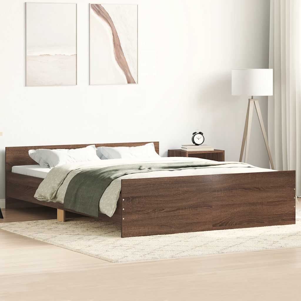 vidaXL Posteľný rám s predným a zadným čelom, hnedý dub 150x200 cm