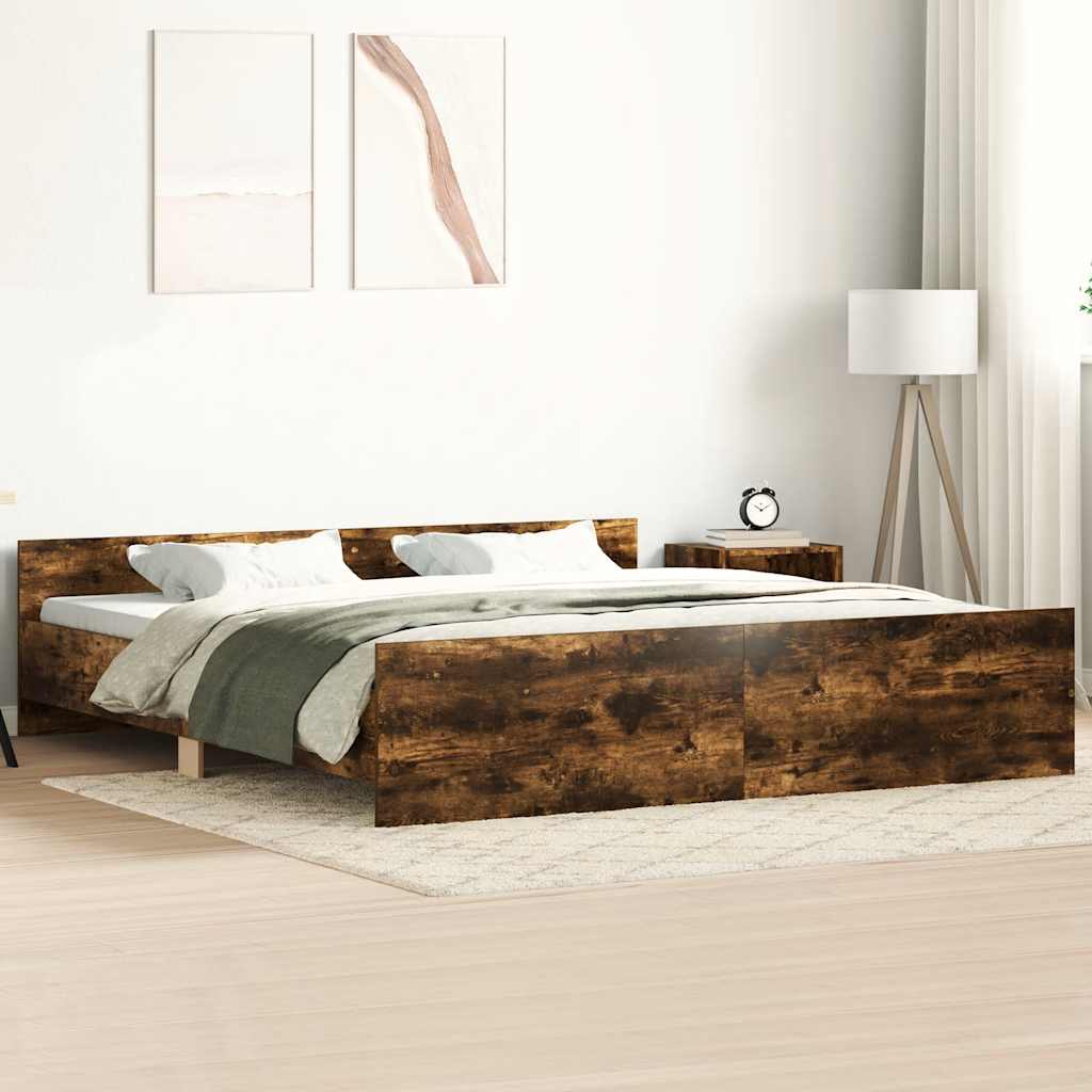 vidaXL Posteľný rám s predným a zadným čelom, tmavý dub 200x200 cm
