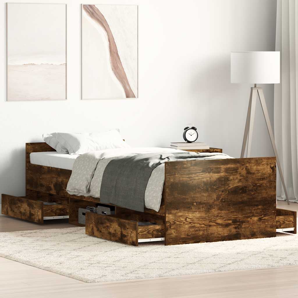vidaXL Posteľný rám s predným a zadným čelom, tmavý dub 90x190 cm