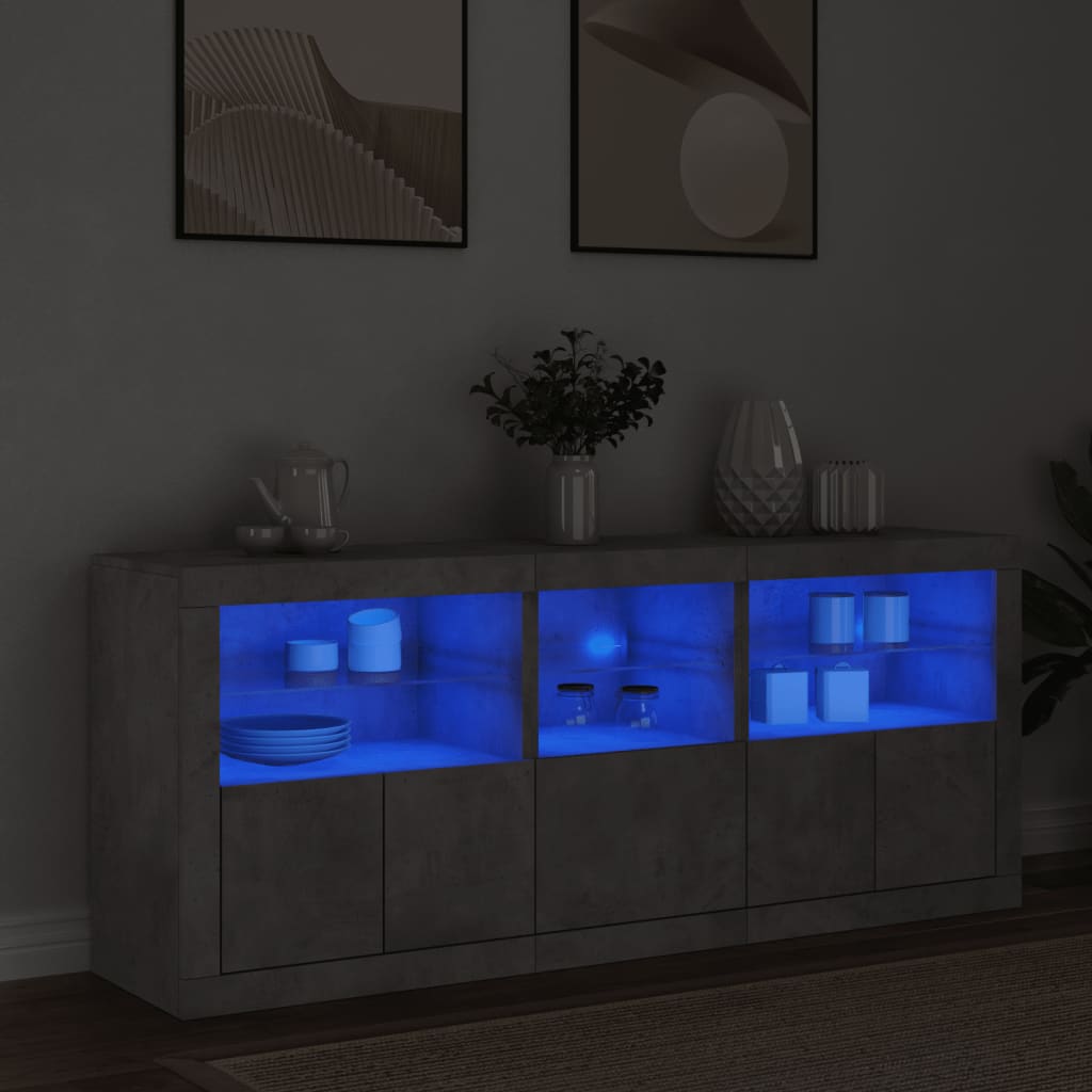 vidaXL Komoda s LED svetlami betónovo-sivá 162x37x67 cm