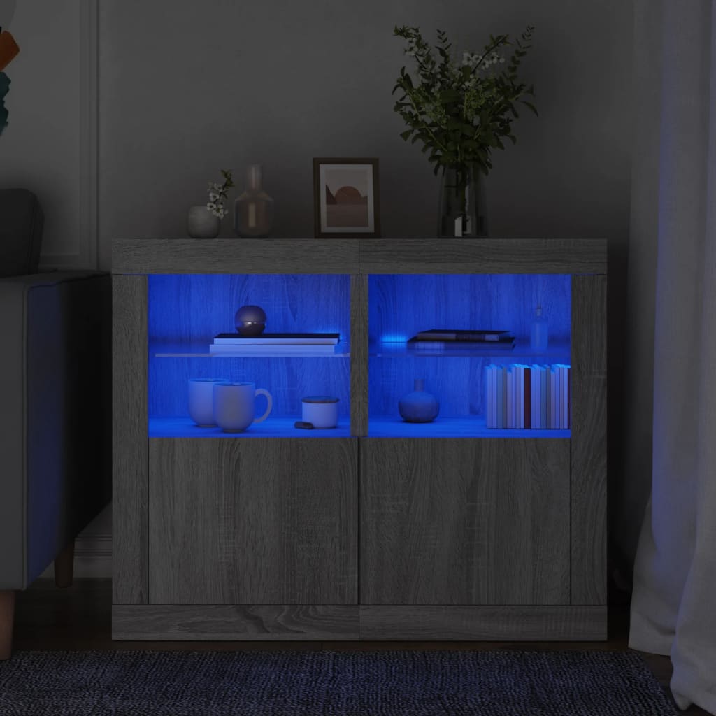vidaXL Príručné skrinky s LED svetlami 2 ks sivá sonoma