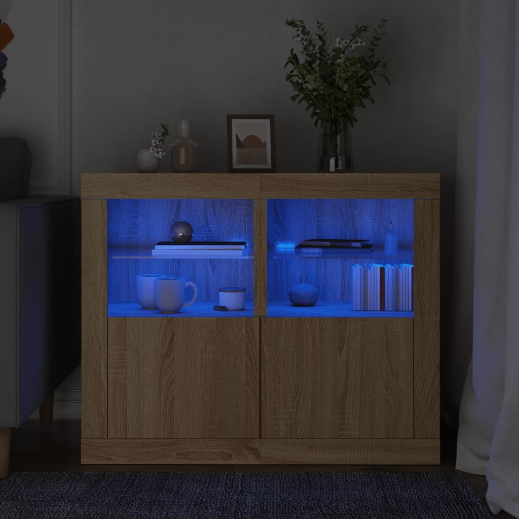vidaXL Príručné skrinky s LED svetlami 2ks dub sonoma kompozitné drevo