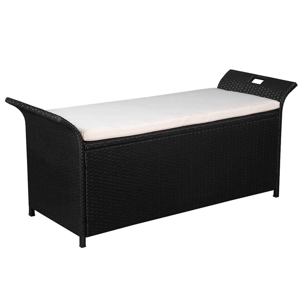 vidaXL Úložná lavica s podložkou 138 cm, polyratan, čierna