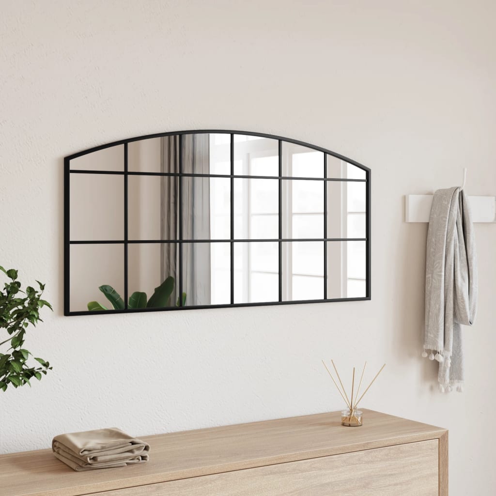 vidaXL Nástenné zrkadlo čierne 100x50 cm oblúkové železné