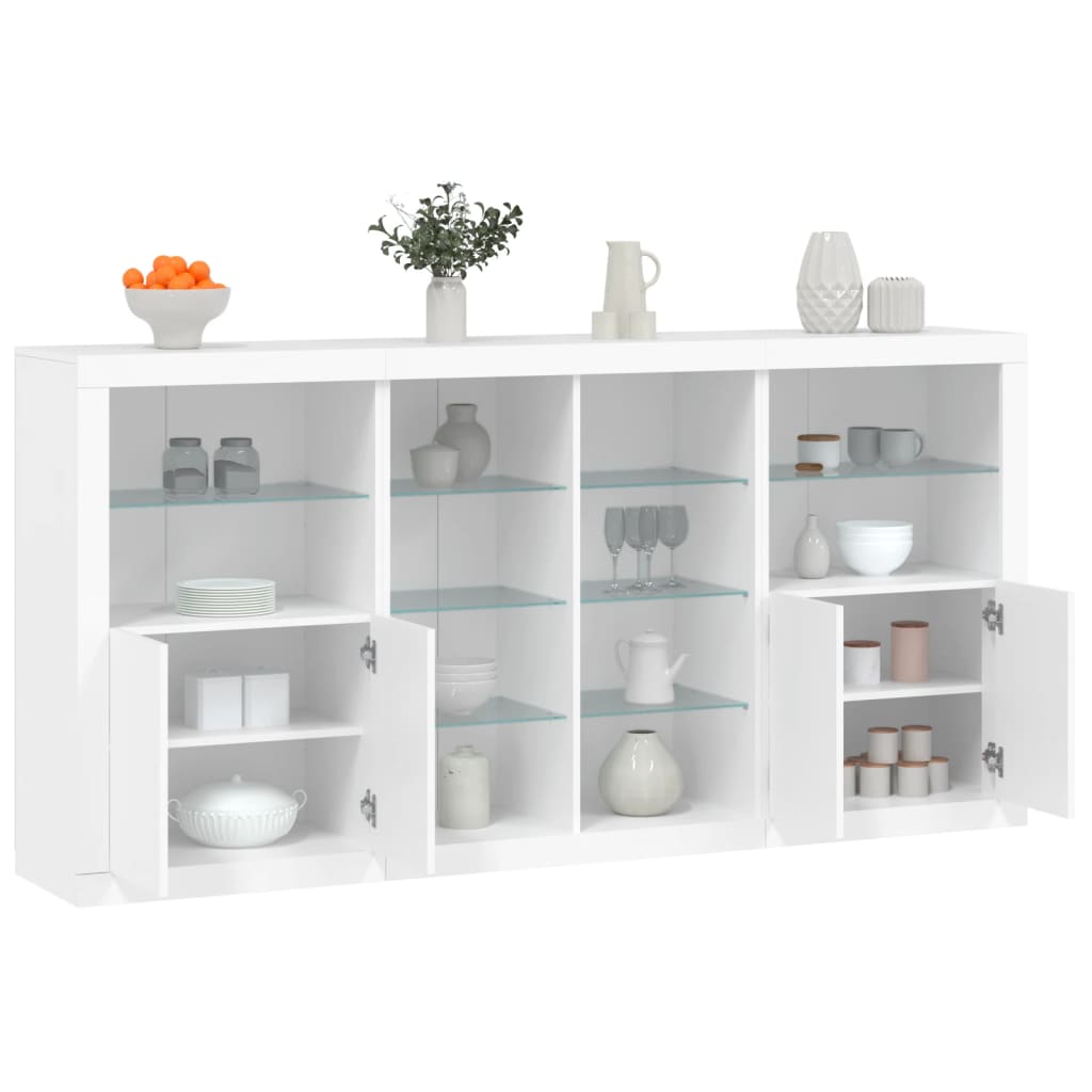 vidaXL Komoda s LED svetlami biela 202x37x100 cm