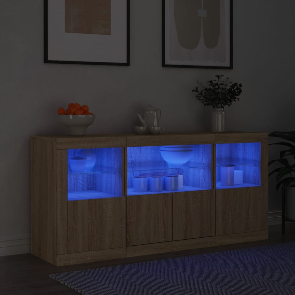 vidaXL Komoda s LED svetlami dub sonoma 142,5x37x67 cm