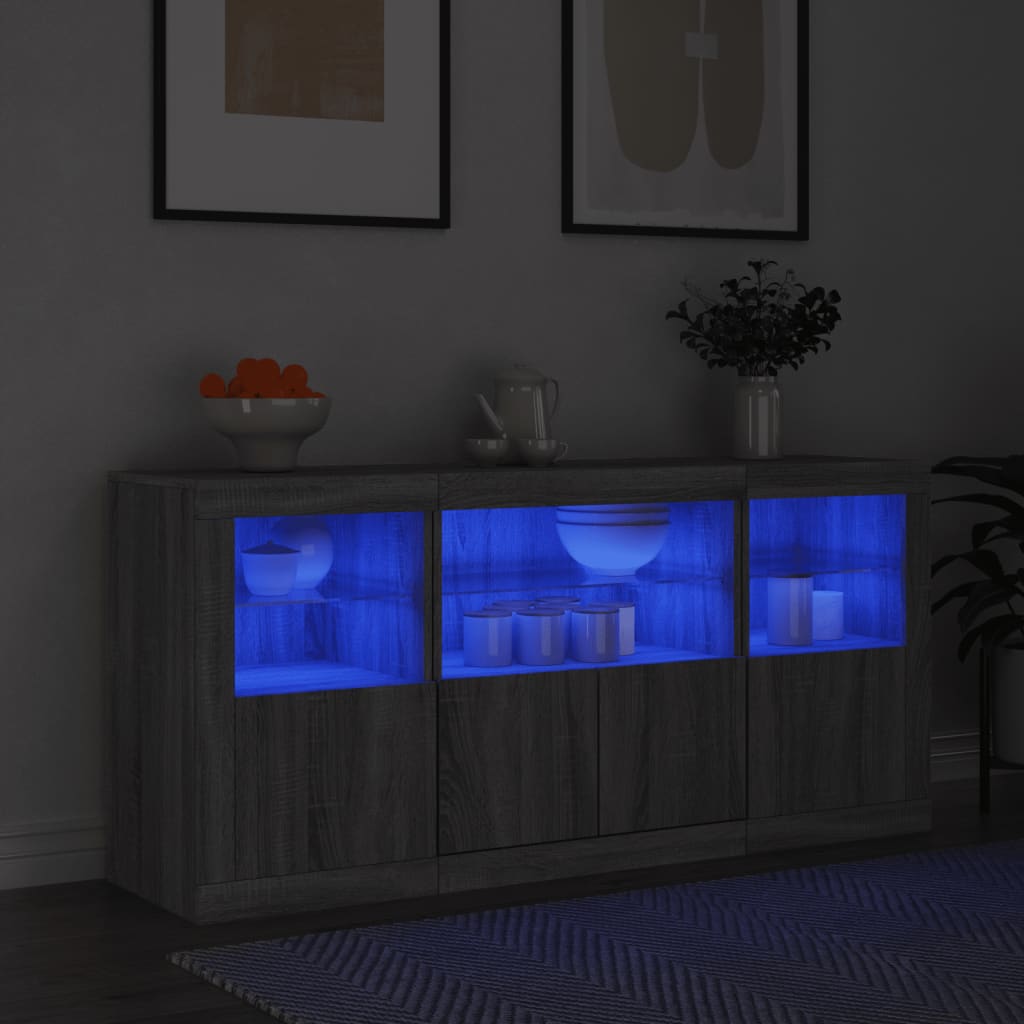vidaXL Komoda s LED svetlami sivá sonoma 142,5x37x67 cm