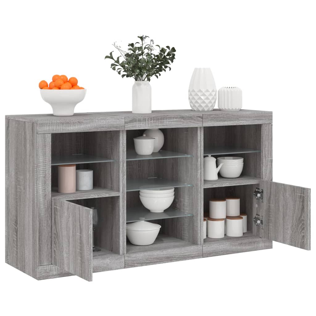 vidaXL Komoda s LED svetlami sivá sonoma 123x37x67 cm