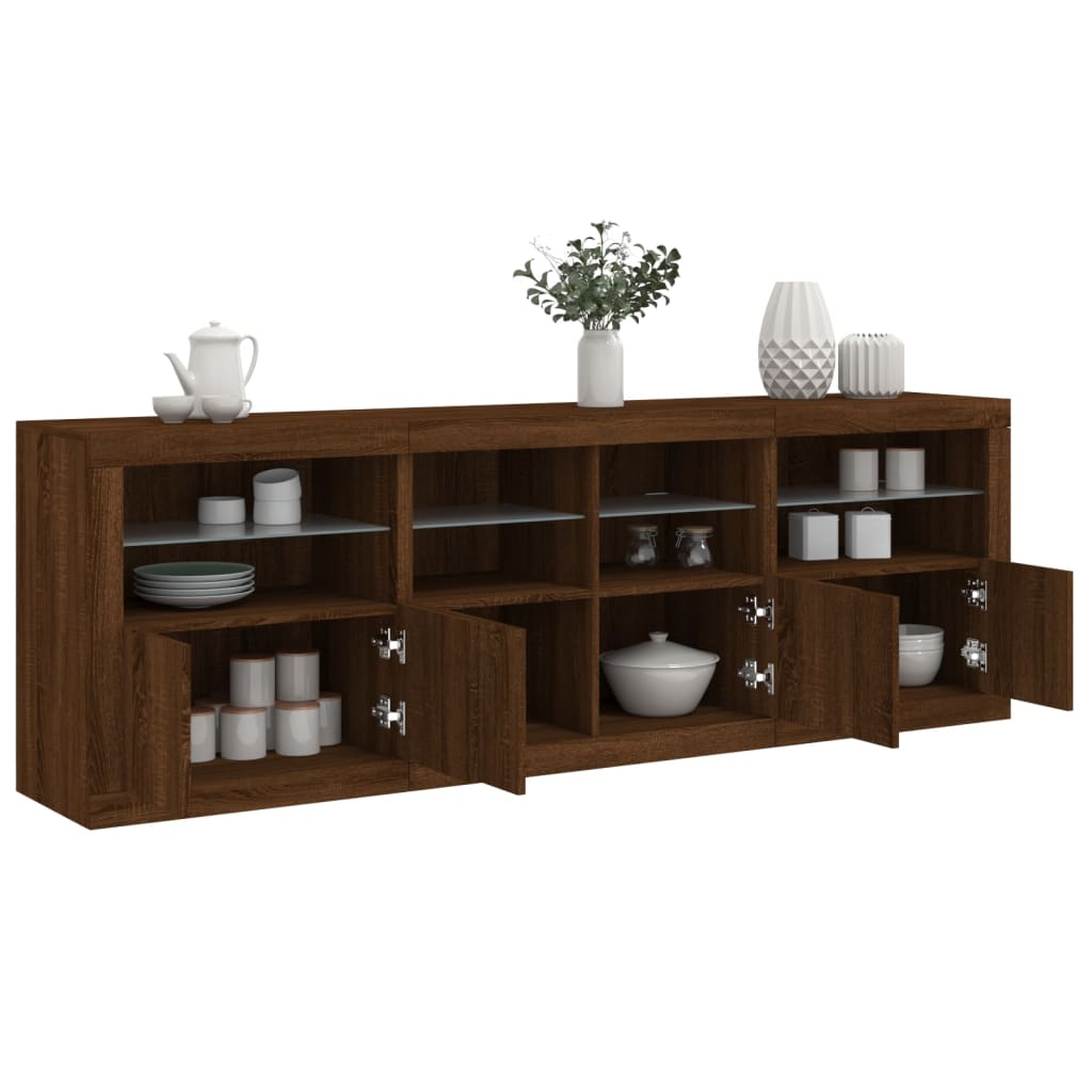 vidaXL Komoda s LED svetlami hnedý dub 202x37x67 cm