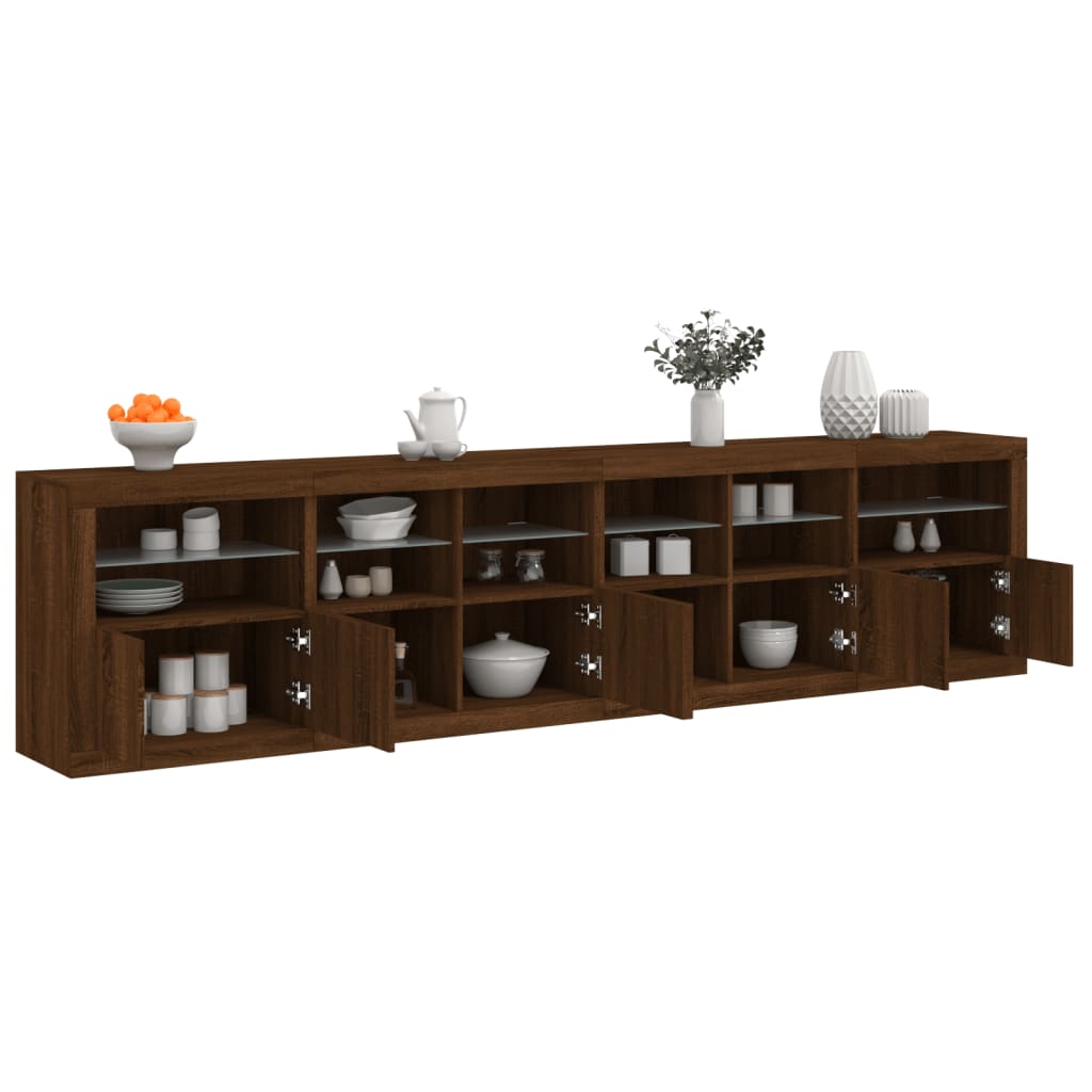 vidaXL Komoda s LED svetlami hnedý dub 283x37x67 cm