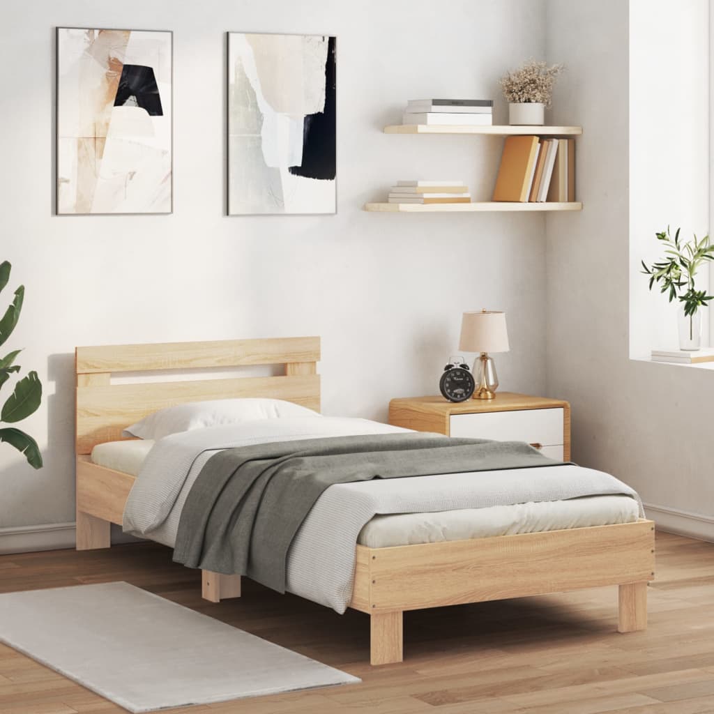 vidaXL Posteľný rám s čelom dub sonoma 90x200 cm kompozitné drevo